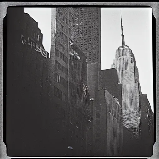 Prompt: polaroid photo of Godzilla in nyc in 1975, cinestill 800t 35mm full-HD