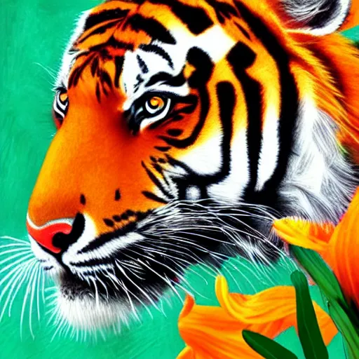 Prompt: a tiger made of tiger lily, digital art, detailed, 4k