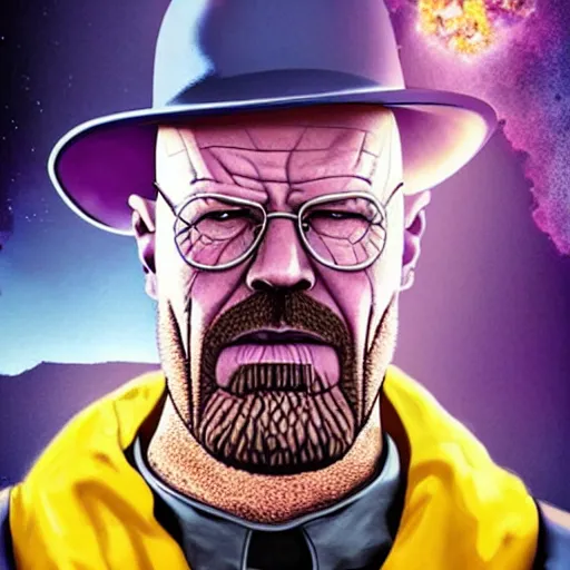 Prompt: Thanos as Heisenberg. Breaking Bad. ultra detailed matte painting, photorealistic, smooth, cinematic lighting
