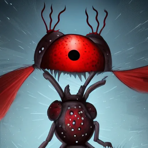 Prompt: 2 d ladybug as a monster, fantasy art style, scary atmosphere, nightmare - like dream