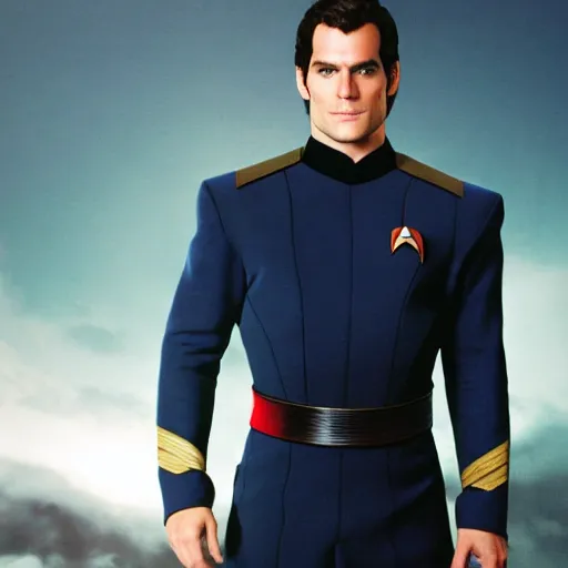 Image similar to a full body photograph of henry cavill as a star fleet captain from star trek next generation, full dress uniform, symmetrical face, extreme realism and detail, 8 k, completely framed, direct lighting, 3 5 mm photo, photorealistic, sharp focus