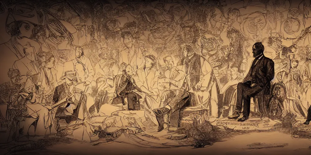 Image similar to five score years ago, a great american, in whose symbolic shadow we stand today, signed the emancipation proclamation. ultrafine colored illustration, intricate linework, sharp focus, octopath traveler, final fantasy, unreal engine highly rendered, global illumination, radiant light, intricate environment