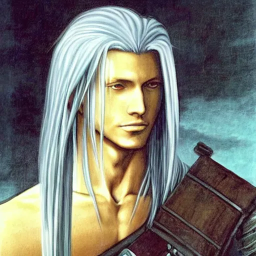 Image similar to Painting of Sephiroth from Final Fantasy 7. Art by Leonardo da Vinci. Extremely detailed. Award winning. 4K.