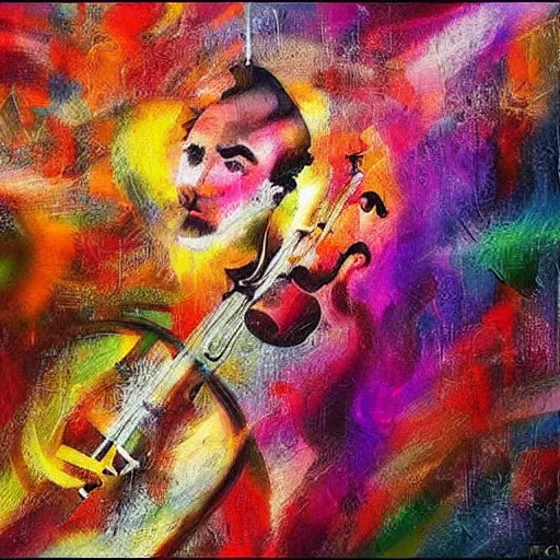 Prompt: Crazy abstract impressionist rendition of Mozart's music