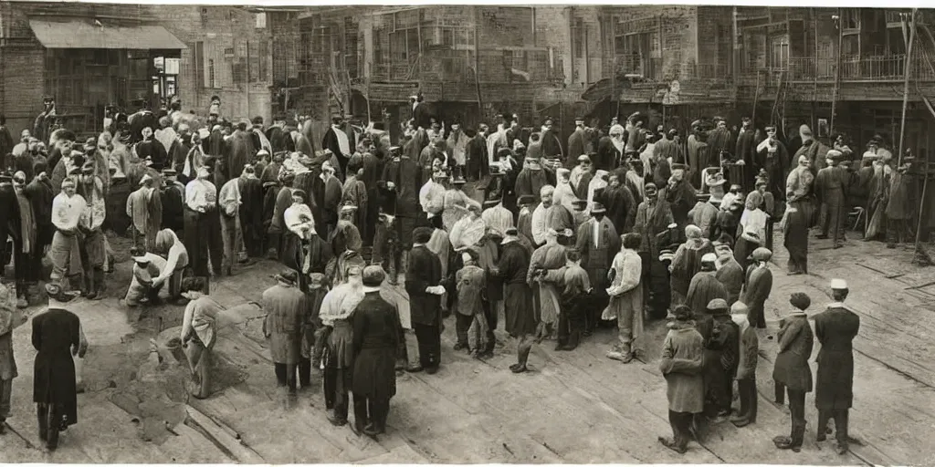 Prompt: people gathered around a machine that makes, 1 9 0 0 s photograph