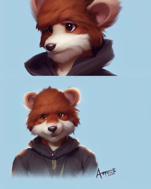 Prompt: character concept art of a cute young male anthropomorphic furry character | | cute - fine - face, pretty face, key visual, realistic shaded perfect face, fine details by stanley artgerm lau, wlop, rossdraws, james jean, andrei riabovitchev, marc simonetti, and sakimichan, trending on artstation