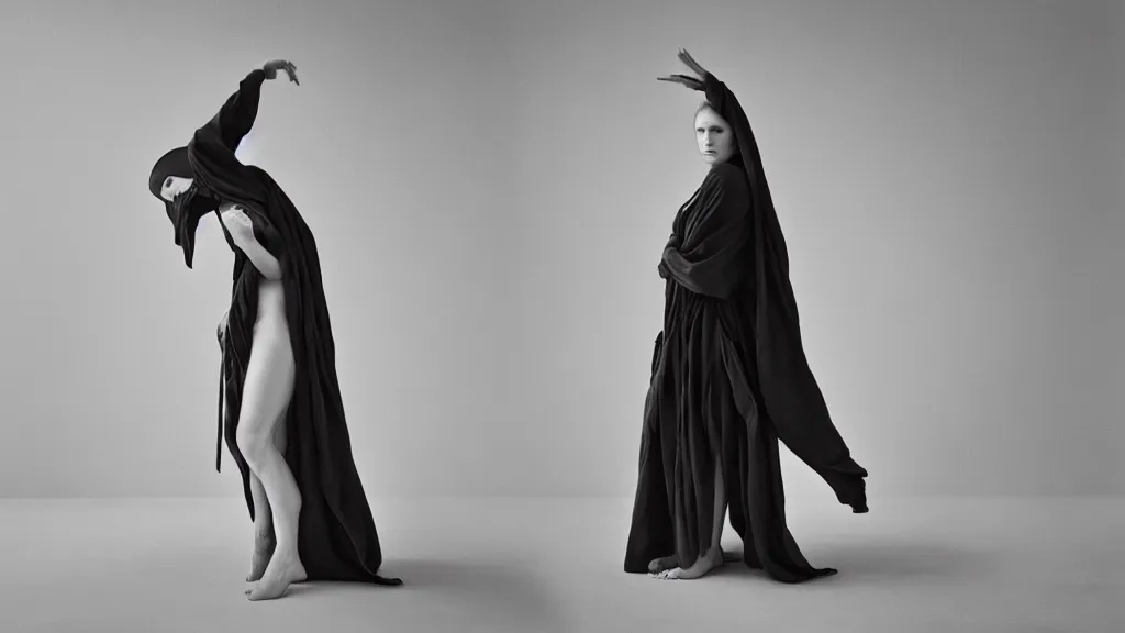 Image similar to hyper realistic photography portrait of a female wizard in robe by Karolina Kuras, annie liebowitz