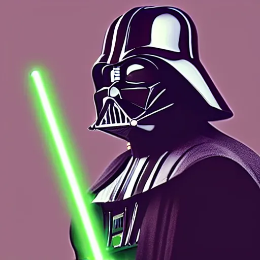 Prompt: A studio image of Darth Vader holding a green lightsaber, ray tracing, 4k, hyper detailed, studio lighting, movie set,