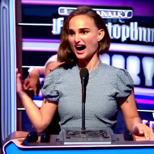 Prompt: natalie portman screaming on jeopardy game show