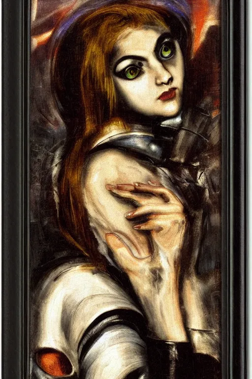 Image similar to a close - up portrait of a cyberpunk cyborg girl, by el greco, rule of thirds