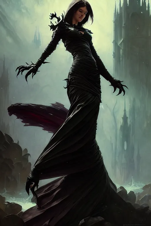 Prompt: gothic female spawn with flowing gown profile picture by greg rutkowski, dynamic pose, intricate, futuristic, fantasy, elegant, by stanley artgerm lau, greg rutkowski, thomas kinkade, alphonse mucha, loish, norman rockwell,