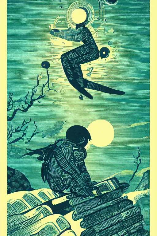 Image similar to books and pencil, style of kilian eng, light, simple, Illustration, woodblock print