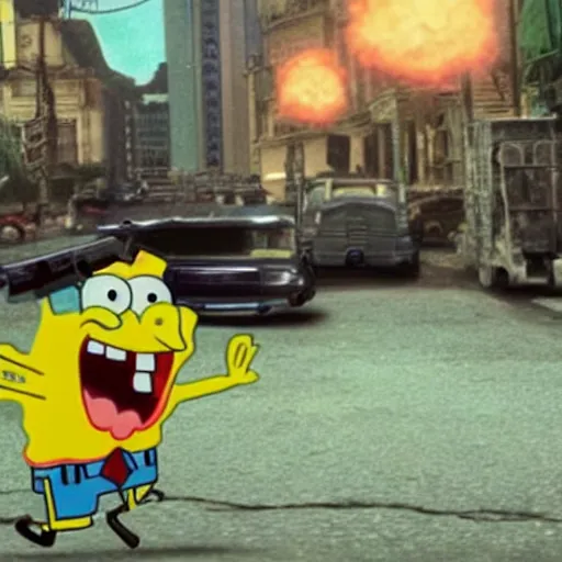 Prompt: spongebob in the matrix movie, realistic style