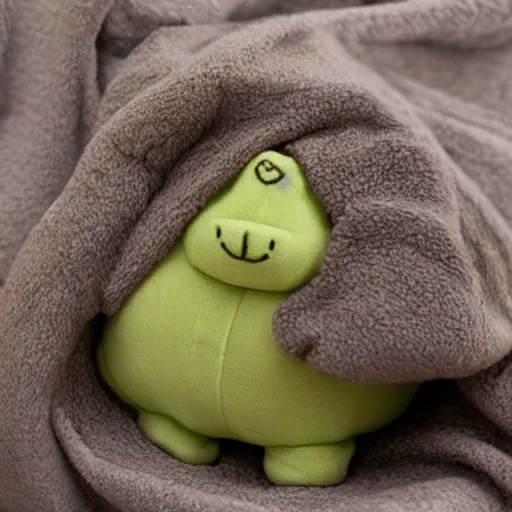 Image similar to cozy tardigrade, giant soft tardigrade curled up in a blanket rating celery, cute, soft, gentle, kind, tender