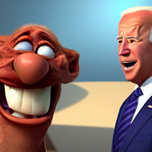 Image similar to joe biden on meth as seen in award winning animated pixar movie 4k octane render