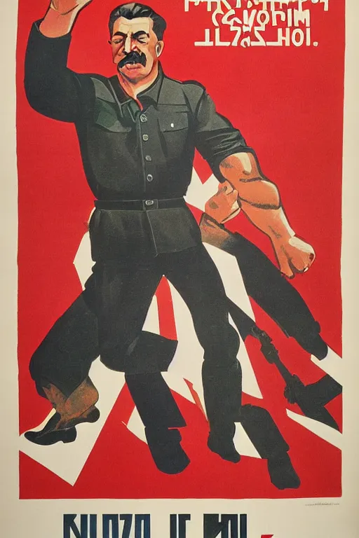 Image similar to Soviet propaganda poster with Stalin calling on the world community to fight against Nazism, Ultra Detailed, soviet realism