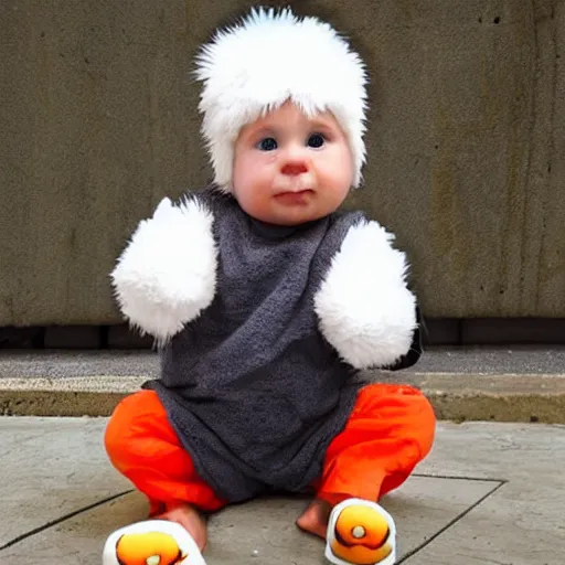 Image similar to cute baby chick dressed as an inmate