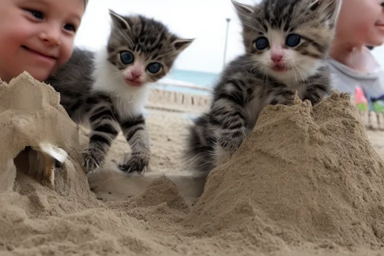 Image similar to kittens touching a sand castle