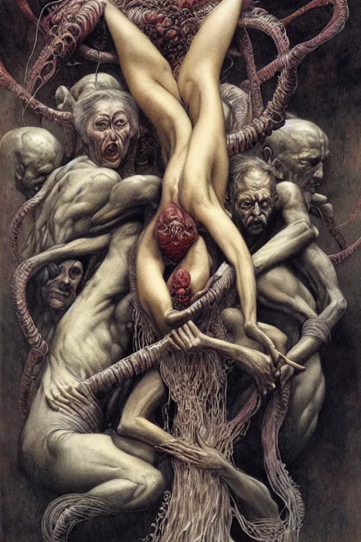 Prompt: entanglement in the style of wayne barlowe, gustav moreau, goward, bussiere, roberto ferri, santiago caruso, luis ricardo falero, austin osman spare, dali