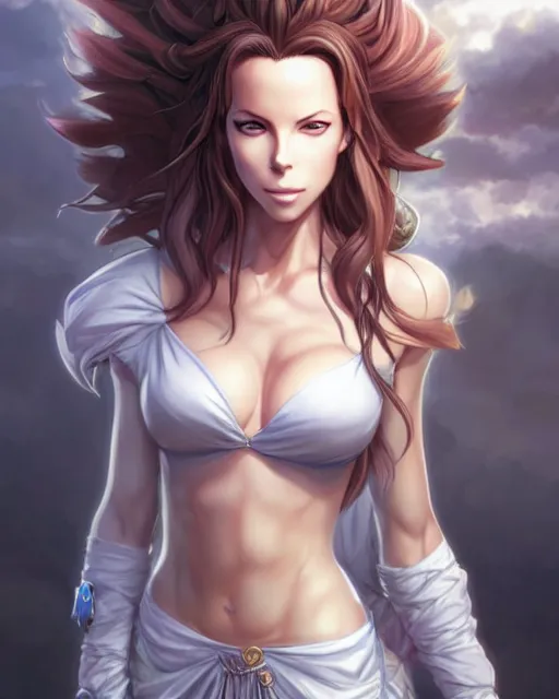 Image similar to character concept art of an anime stormy cloud goddess, kate beckinsale | | cute - fine - face, pretty face, realistic shaded perfect face, fine details by stanley artgerm lau, wlop, rossdraws, james jean, andrei riabovitchev, marc simonetti, and sakimichan