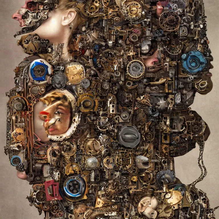 Image similar to profile portrait of a woman, computer parts, mechanical parts, by giuseppe arcimboldo, steampunk, cyberpunk, futuristic, psychedelic, surreal, sci - fi, vaporwave, alien, dreamlike.