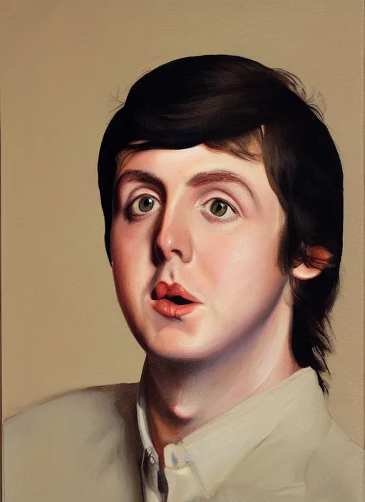 Prompt: a portrait painting of young paul mccartney by John Currin