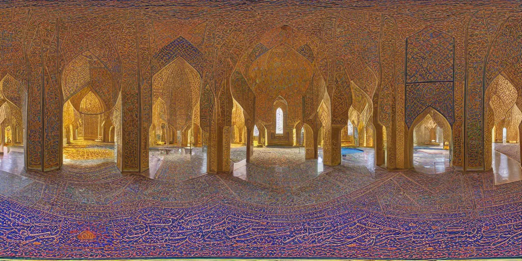 Image similar to equirectangular view of the nasir al - mulk mosque in iran, 4 k