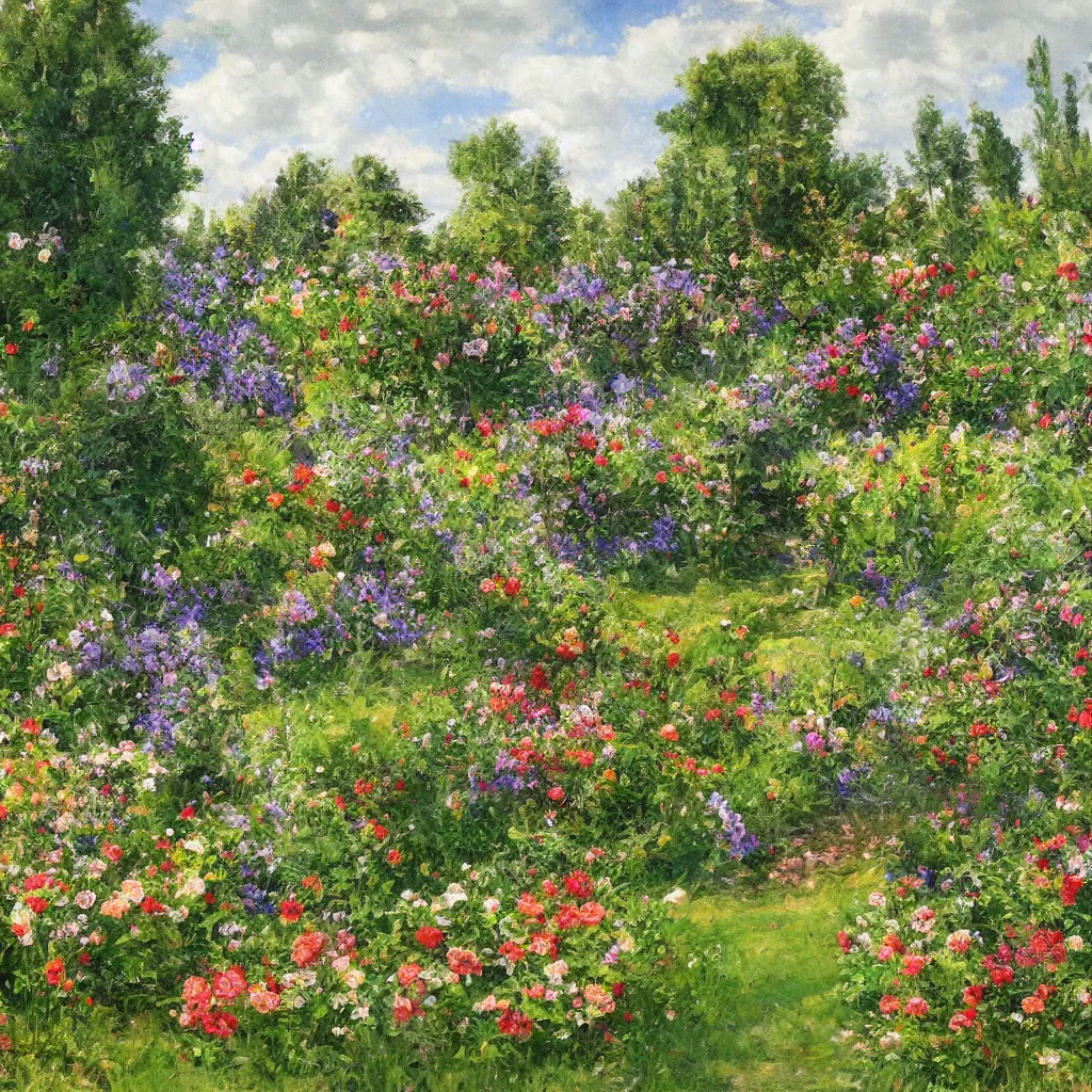 Prompt: Beautiful Garden at Midsommar by Jules Giradet, 4k masterpiece