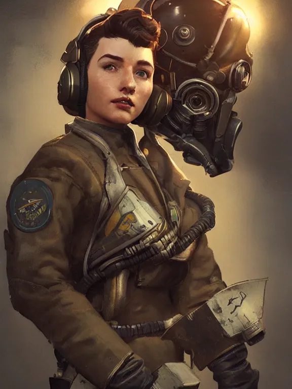 Prompt: portrait of a young pilot from fallout 4 wearing pilot gear, short brown hair, art by ryo shiotani and greg rutkowski, intricate, beautiful, cute, cinematic lighting