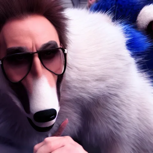 Prompt: nicolas cage beating up furry cosplayers, 8 k, octane render, beautiful composition,