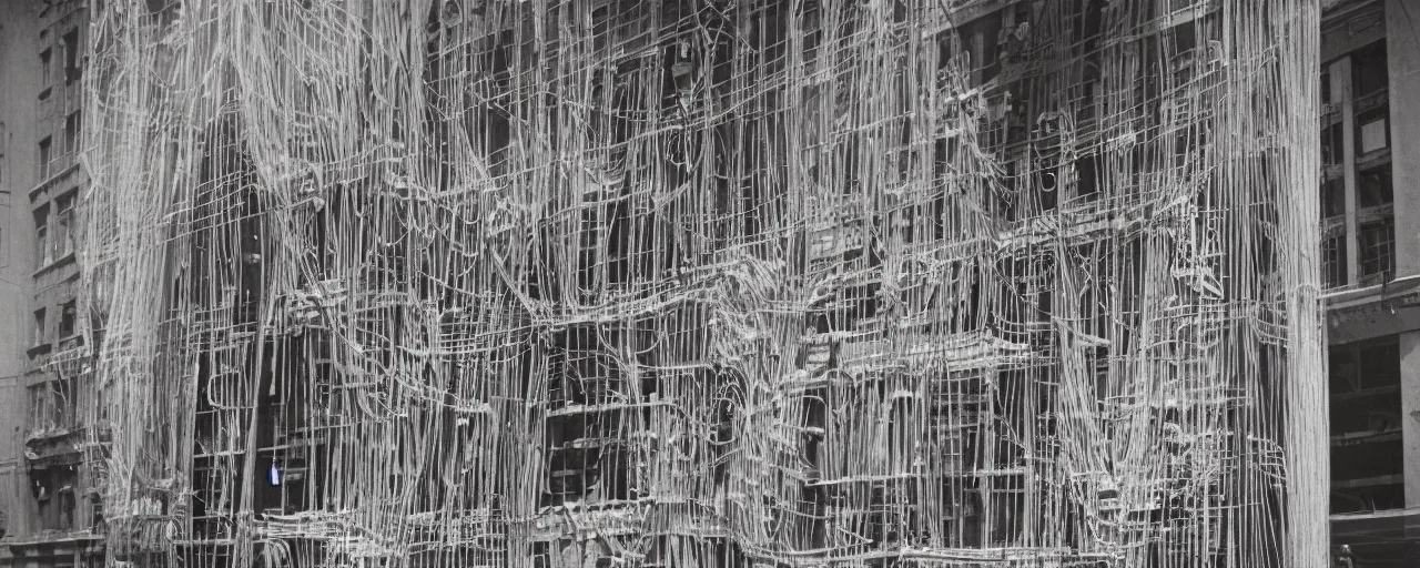 Image similar to a building made of spaghetti in downtown los angeles, circa 1 9 2 5, canon 5 0 mm, cinematic lighting, photography, retro, film, kodachrome