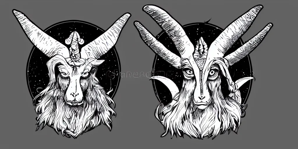 Image similar to baphomet black and white illustration