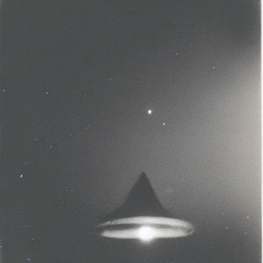 Image similar to photo of a ufo flying over a first at night, grainy photo, old polaroid,