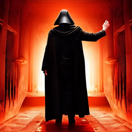 Image similar to elon musk as emperor palpatine as seen in raiders of the lost ark, 8k resolution, full HD, cinematic lighting, award winning, anatomically correct