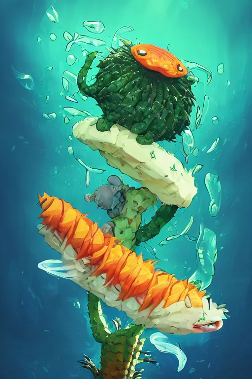 Image similar to 3 d render creature animal sushi cristal very big eye roots cactus elemental flush of force nature micro world fluo fishscale, comics gta 5 cover, official fanart behance hd artstation by jesper ejsing, by rhads, makoto shinkai and lois van baarle, ilya kuvshinov, ossdraws