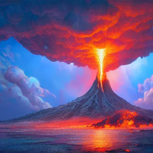 Image similar to hawaii island beach volcano by stanley artgerm lau, wlop, rossdraws, james jean, andrei riabovitchev, marc simonetti, yoshitaka amano, trending on artstation, trending on deviantart, deepdream, unreal engine, dramatic lighting, octane render, weta digital, micro details, 3 d sculpture, structure, ray trace,