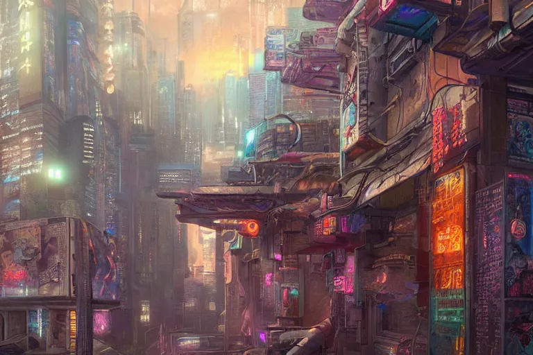 Prompt: artwork of bright cyberpunk glow, epic surrealism, Detailed digital matte painting in the style of Chie Yoshii