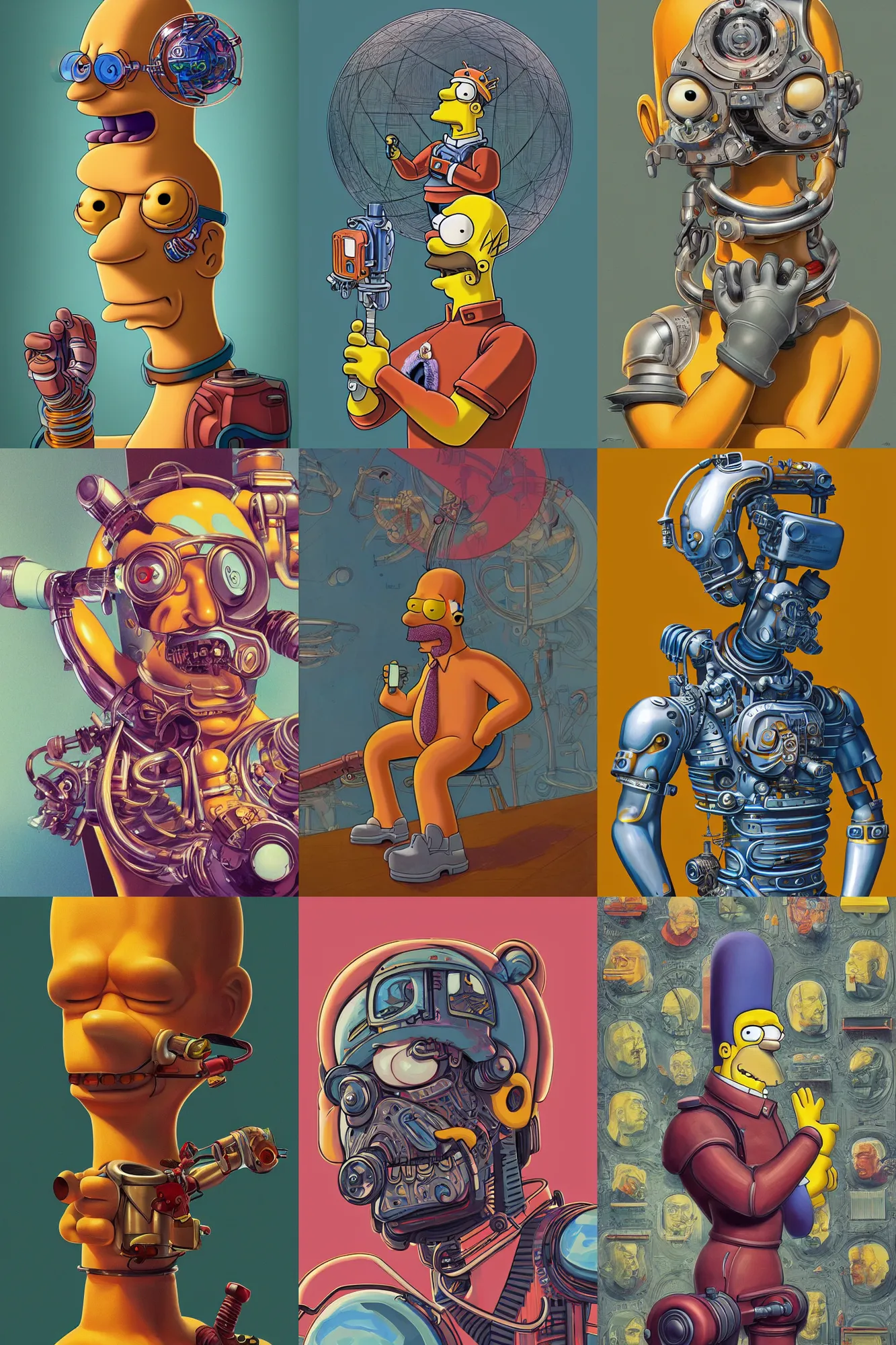 Prompt: Homer Simpson as a cyborg, art deco design, by Mandy Jurgens and Warhol, Ernst Haeckel, James Jean, artstation, concept art