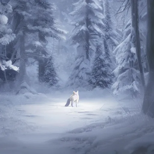 Image similar to a wholesome animation key shot of a white wolf in a snowy forest, medium shot, studio ghibli, pixar and disney animation, sharp, rendered in unreal engine 5, anime key art by greg rutkowski, bloom, dramatic lighting