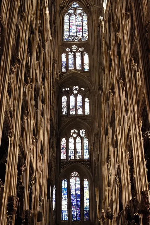 Prompt: A view inside phantom of spiritual gothic cathedral, with mistic crest on top