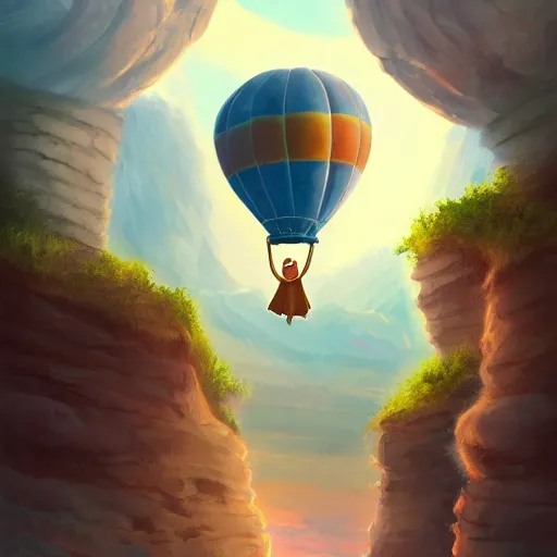 Image similar to a ferret standing on top of a rock in front of a hot air balloon, a digital painting by andrei kolkoutine, deviantart contest winner, fantasy art, storybook illustration, 2 d game art, digital illustration