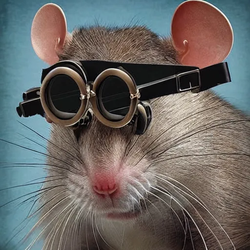 Image similar to a rat with steampunk googles, by Peter Holme III