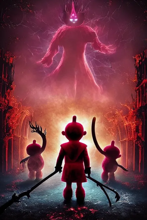 Prompt: “ teletubbies on the cover of bloodborne ”