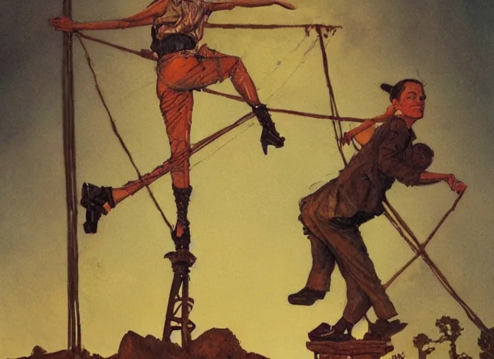 Image similar to tightrope walker painting carved in amber by chiara bautista and norman rockwell and greg rutkowski weta studio