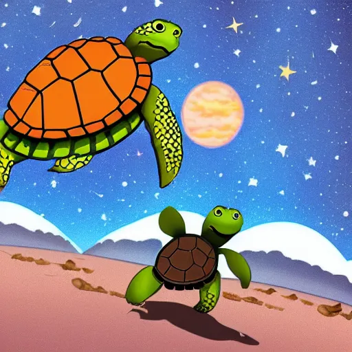 Image similar to a turtle as an astronaut on a space cowboy planet