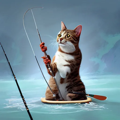 Cat Looks Fishing Rod Float Evening Stock Photo 2115139307