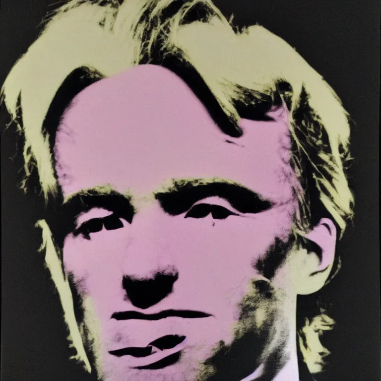 Prompt: Glitch-art portrait of Andy Warhol in style of John Nelson, realistic, 35mm