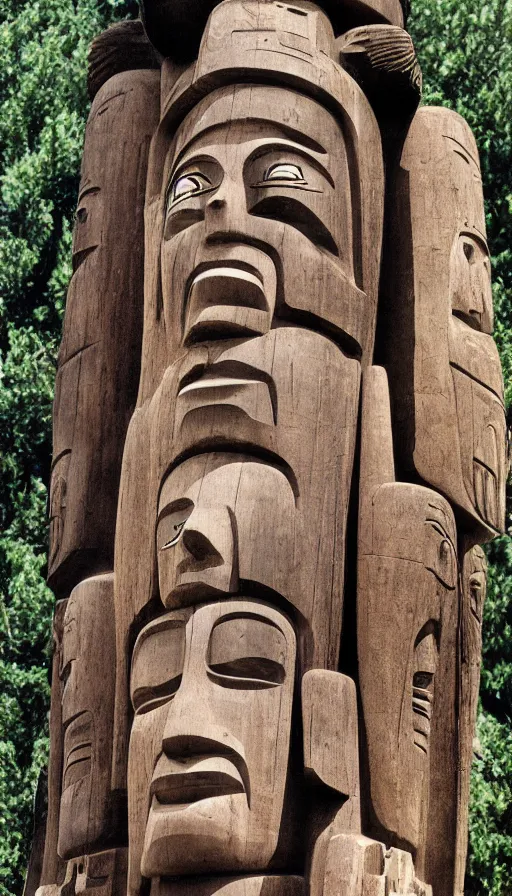 Prompt: vintage color photo of totem pole of dead celebrities, very detailed, photorealistic, high resolution, highly detailed, details, good clear quality Cinematic shot