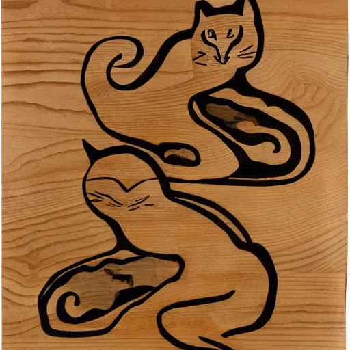 Image similar to kashmire motif of cats dissolving, made of wood