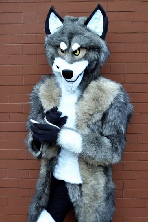 Image similar to an anthropomorphic wolf, fursuit!!!!, cosplay